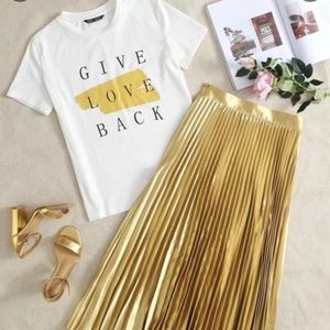 Long Gold Pleated Skirt